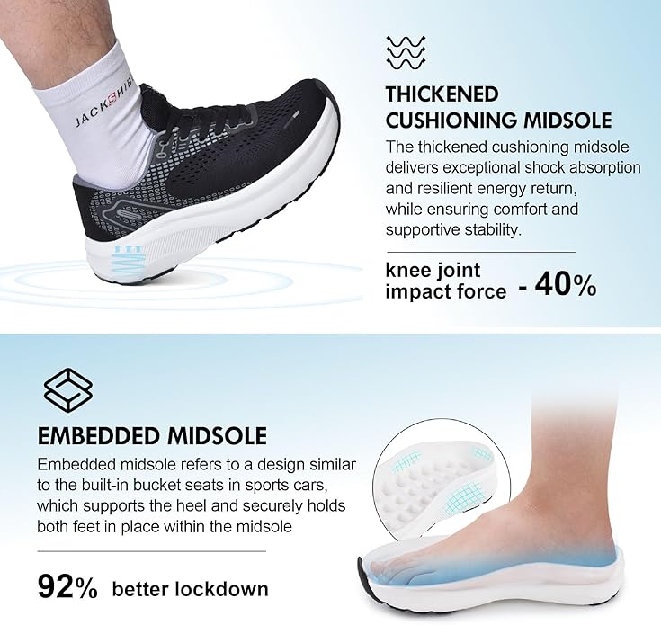 JACKSHIBO Wide Toe Box Shoes for Men Arch Support Shoes Wide Width Sneakers for Running Walking Athletic Tennis Orthopedic Plantar Fasciitis Workout with Thick Cushioned Zero Drop Sole