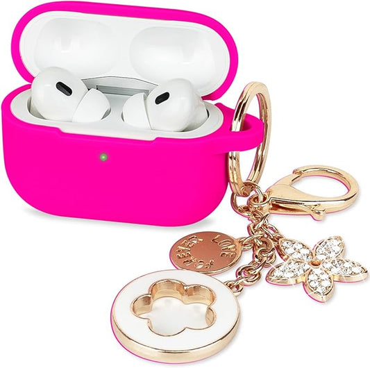 Case for Apple Airpods Pro 3 (2025) - VOTILE Airpods Pro 3 Cases Cover Women Silicone iPods Pro 3 Earbuds Wireless Accessorie Charging Cases Girl Bling Keychain for Airpod iPods Pro 3 - Hot Pink