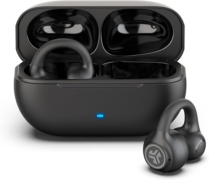 JLab Flex Open Earbuds, Clip-on Cuff Design, Wireless Open-Ear Audio Freedom Effortless Fit, Safe Listening, Bluetooth Multipoint, Customize with The App, Black