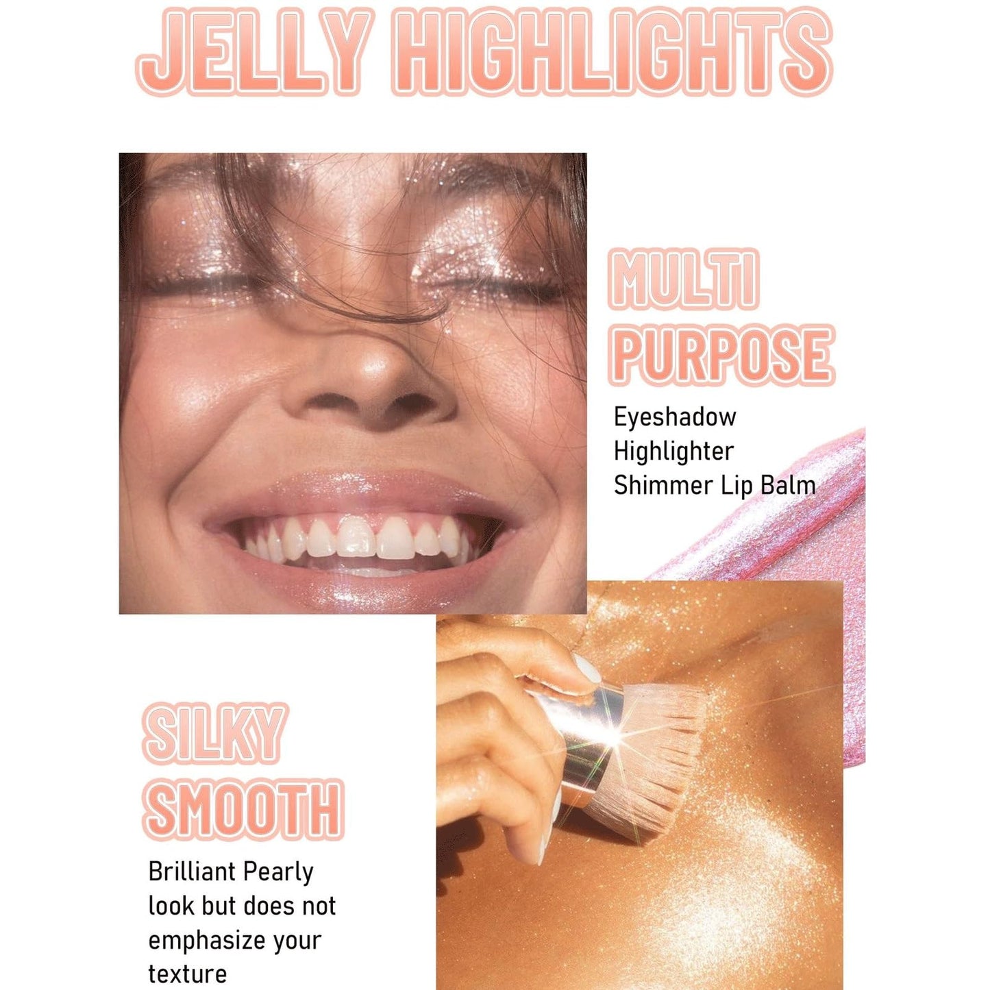 SWETIYOU Crystal Jelly Glaze Stick 3 in 1 Cream Highlighter Eye Shadow Stick Shimmer Lip Balm, Easy Blend & Long Lasting, For Face and Body(02)