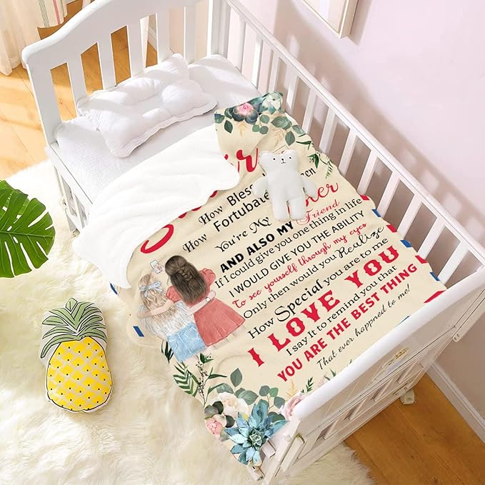 to My Sister Blanket Birthday Gift, Flower Floral Sister Christmas Blanket Gift, Ultral Soft Cozy Warm Flannel Fleece to My Bestie Blanket Suit for Sofa, Couch, Bed, Travel, Sofa 60"x50" M for Teens