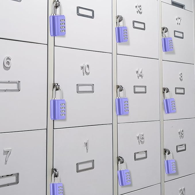 Kenning 10 Pcs Combination Padlock 4 Digit Combination Lock with Keys Locker Resetable Security Outdoor Waterproof Lock for School Sports Gym Locker Employee Fence Case (Purple)