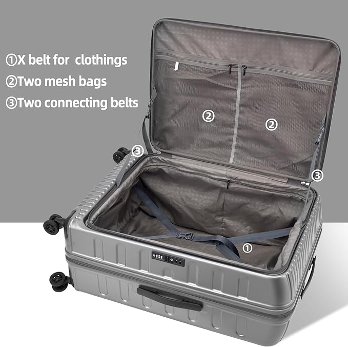 2 Pieces 20/29 Luggage Sets, 20 Inch Cabin Luggage with Front Pocket & 29 Inch Side Opening Suitcase, Ligthweight ABS+PC Hardshell, Gray