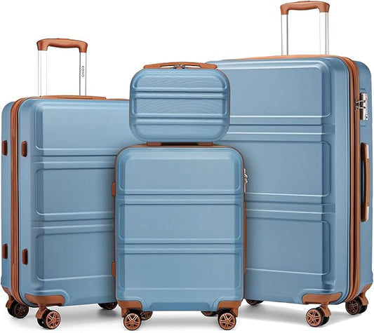 Kono 4 Piece Luggage Sets Expandable(only 28") Lightweight with Spinner Wheels TSA Lock Hardside Travel Rolling Suitcases 20in 24in 28in Carry on and 12in Mini Cosmetic Case Apricot Blue