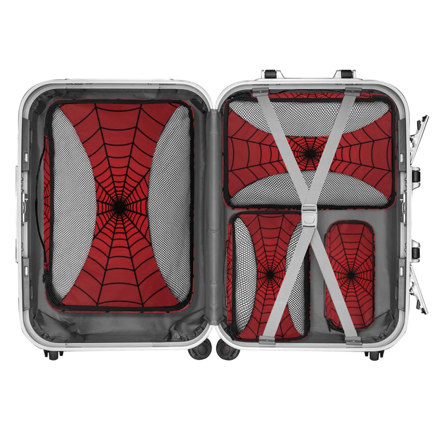 Spiders Web Red Compression Packing Cubes for Travel,Expandable Cubes Storage Bag Carry on Luggage Organizers for Toiletry Clothes Shoe Accessories 4 Set