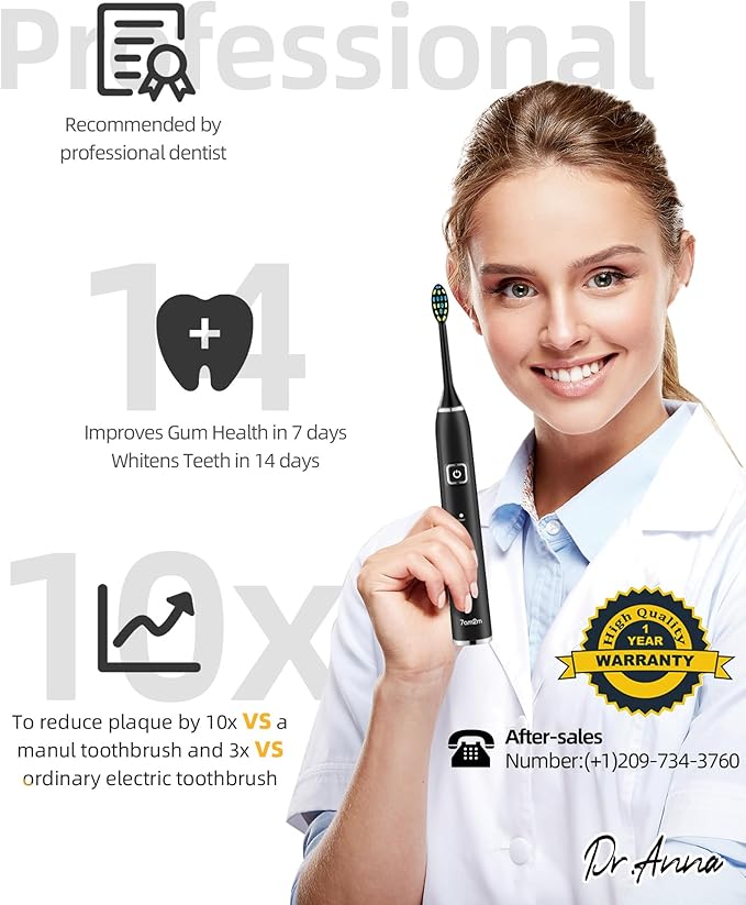 7AM2M Electric Toothbrush 2 Pack Set for Kids and Adults, 12 Brush Heads,5 Adjustable Modes, Built-in 2-Minute Smart Timer,Wireless Fast Charge for 60 Days,IPX7 Waterproof SonicToothbrush(Black+Pink)