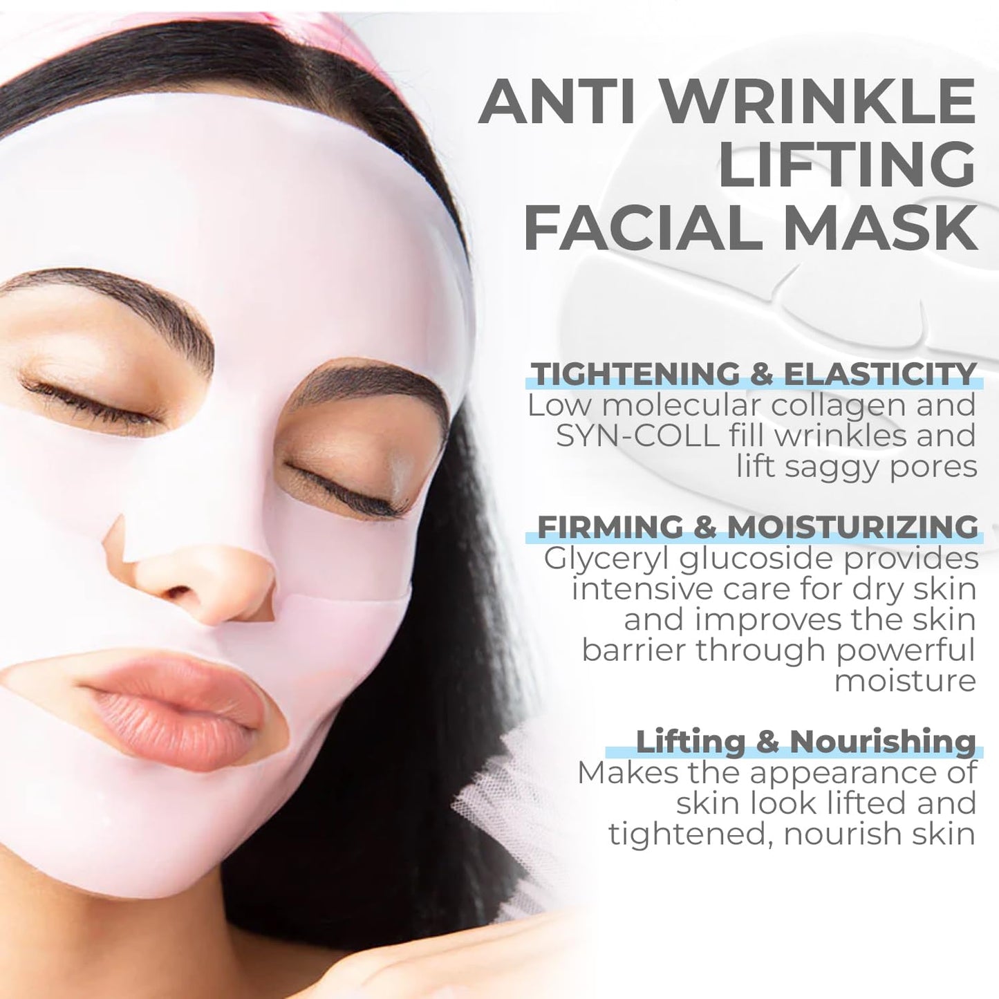 GNJOY Collagen Face Mask Deep Collagen Anti Wrinkle Lifting Mask Collagen Face Mask Overnight, Collagen Real Deep Mask for Lifting, Firming, Moisturizing - 38g x 5ea