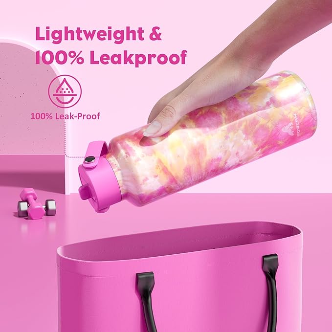 24 oz Vacuum Water Bottle for School: Lightweight, Leakproof, Flex Cap, BPA-Free, Cupholder Friendly, Vacuum Flask with Straw for Girl, College, Outdoors, Sport, Daily, Gift, Classroom (Citrus Dream)