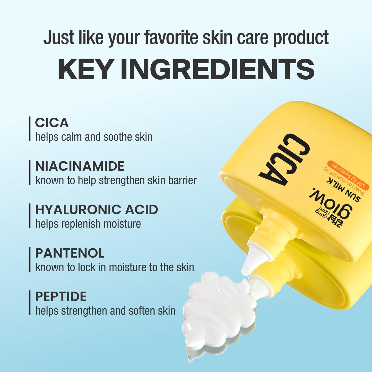 GANGNAM glow CICA SUN MILK, Moisturizer with SPF 50, Invisible Broad Spectrum Sunscreen for Face, No White Cast, Sun Protection with Cica and Niacinamide, Glow Natural Korean Sunscreen 1.69 fl.oz