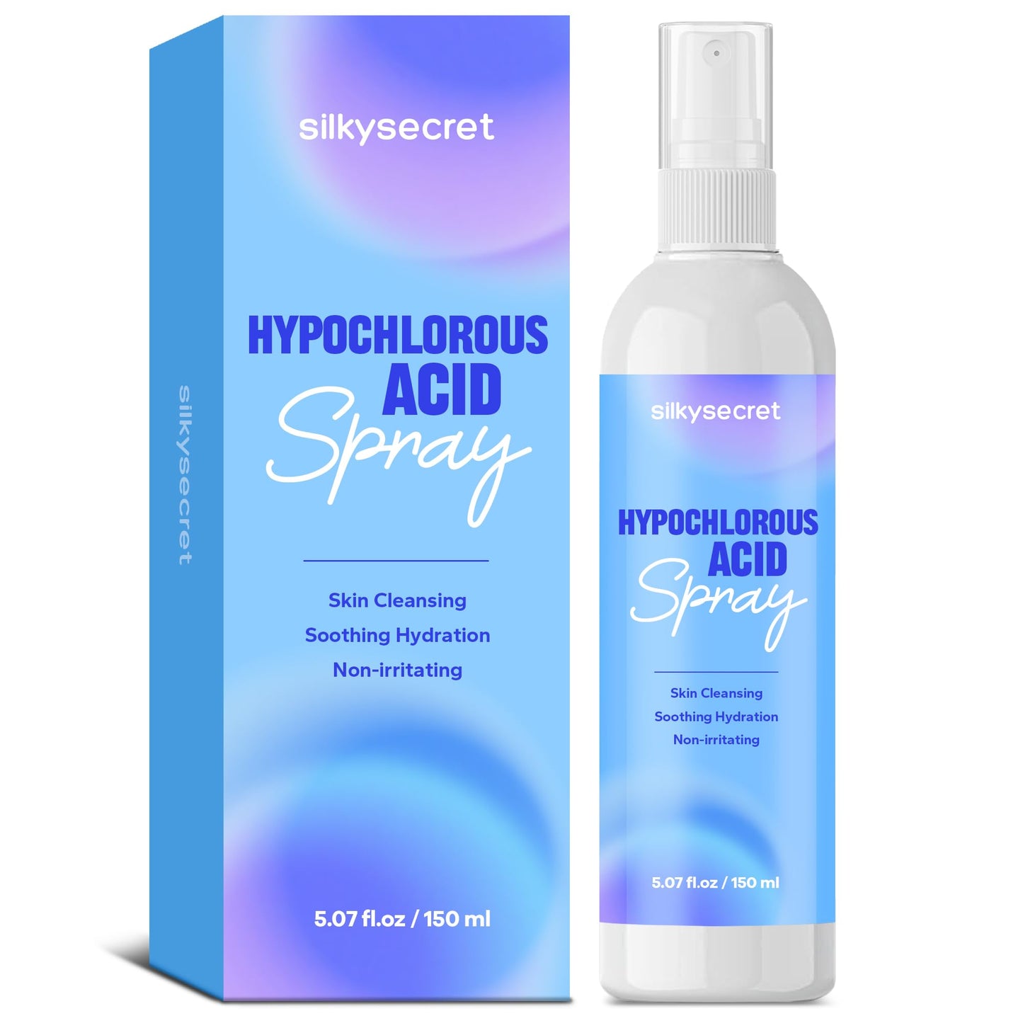 SilkySecret Hypochlorous Acid Spray (5 Fl Oz), Hypochlorous Acid Spray for Face & Body, Eyelid Cleanser, HOCl Facial Mist for Skin Cleansing & Soothing, Sensitive& Redness Reducing Skin Care