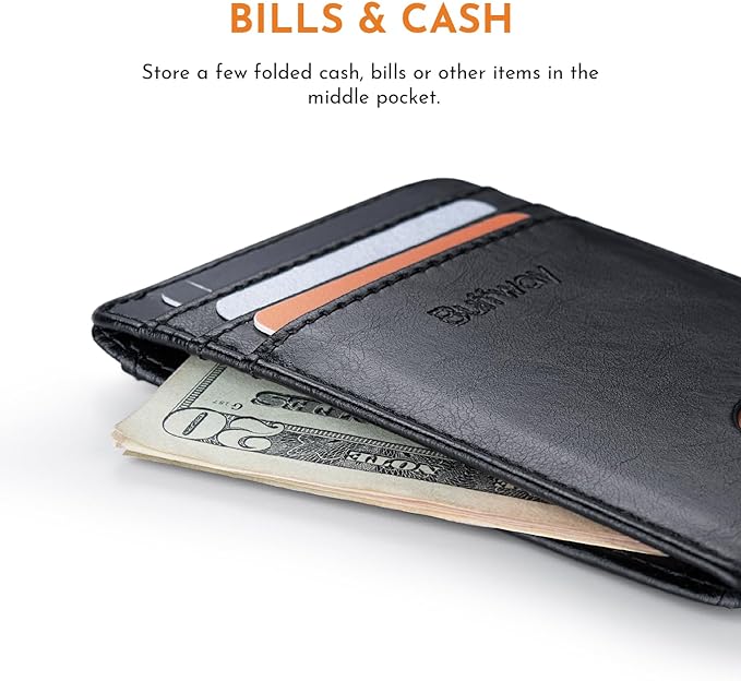 Buffway Mens Slim Wallet, Minimalist Thin Front Pocket Leather Credit Card Holder with RFID Blocking for Work Travel
