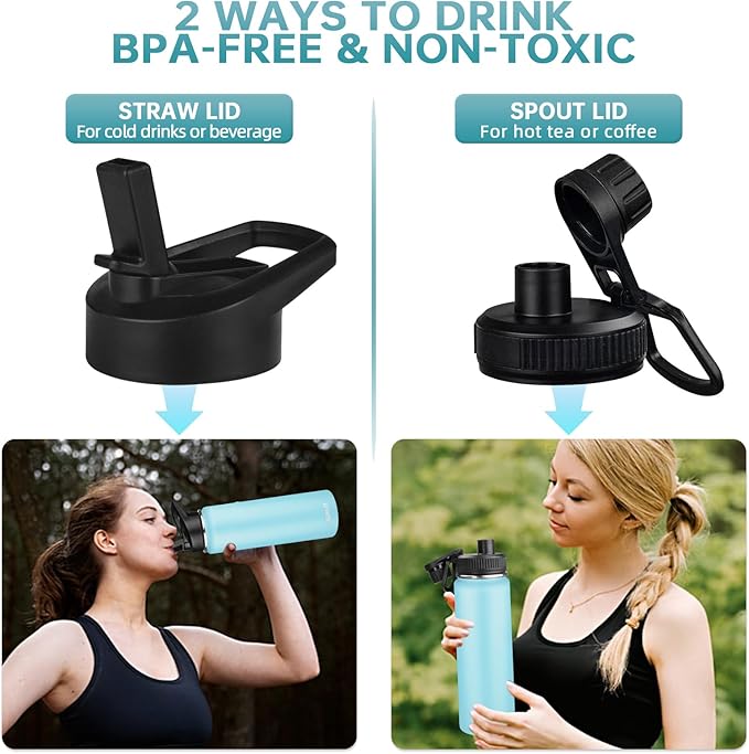 24oz Insulated Water Bottle with Straw&2 Lids, Stainless Steel Water Bottles, Sports Metal Water Bottle Cup, Double Walled Vacuum Insulated Bottles Leak-Proof Travel, Blue