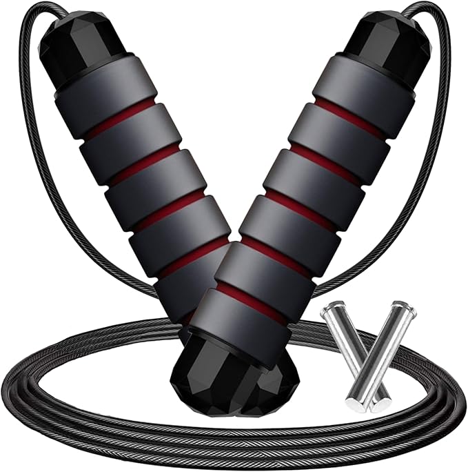 Adjustable Weighted Jump Rope, 9ft Long Tangle-Free Rapid Speed Jumprope for Exercise Calisthenics Fitness Jumping Skipping Double Dutch Boxing Crossfit, Workout Stuff for Women Men Kids Adult