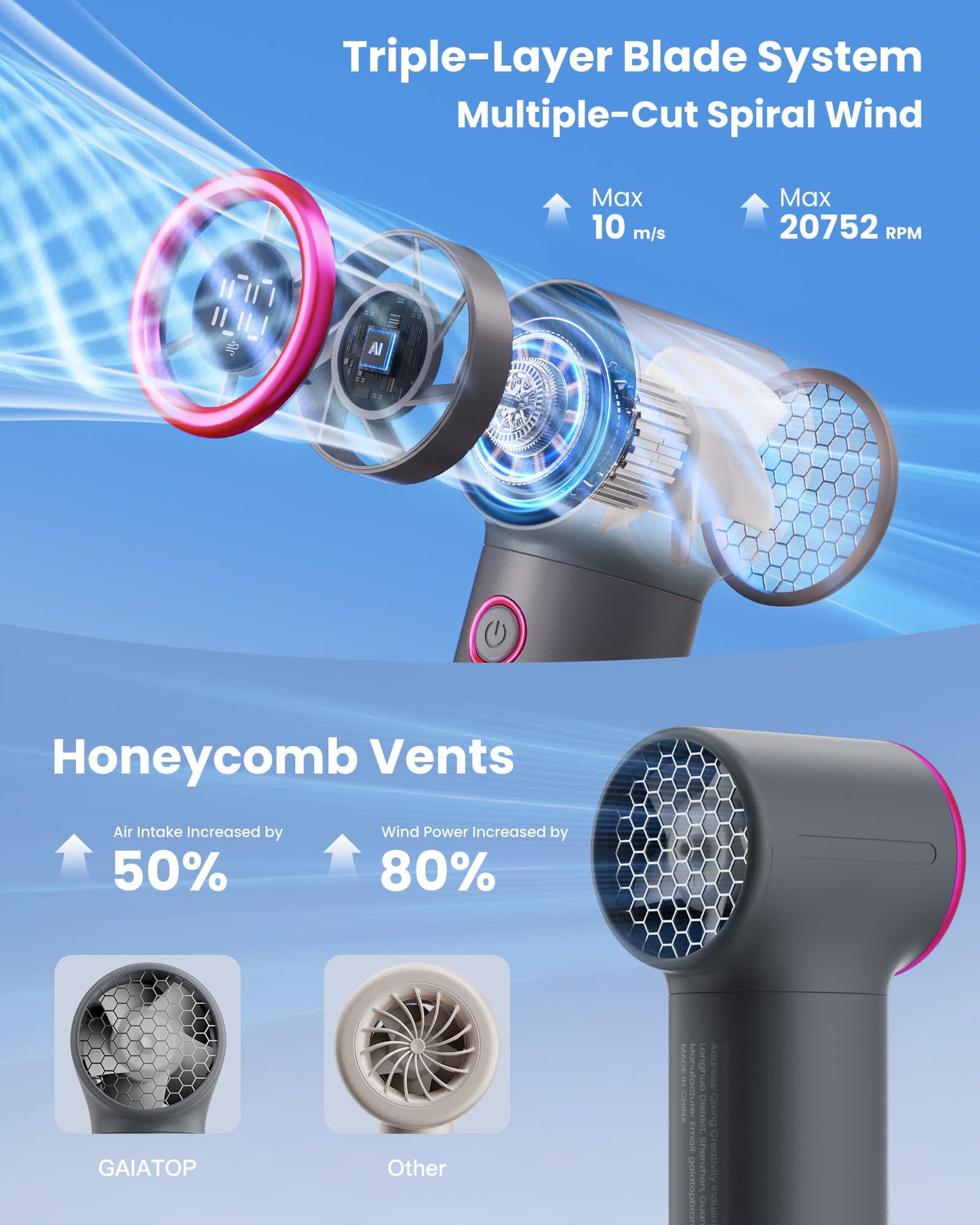 Gaiatop Mini Portable Handheld Fan, 4000mAh [15h Max Runtime] Personal Turbo Fans Pocket Size, High Speed 1-100 Adjustable Small Hand Fan, Outdoor Travel Concert Essentials, Gifts for Women Men, Gray