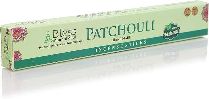 Bless-Patchouli 100%-Natural-Handmade-Hand-Dipped Organic-Chemicals-Charcoal-Free Purification-Relaxation-Positivity-Yoga-Meditation Best-Woods-Scent (25 Sticks (1.4 OZ))