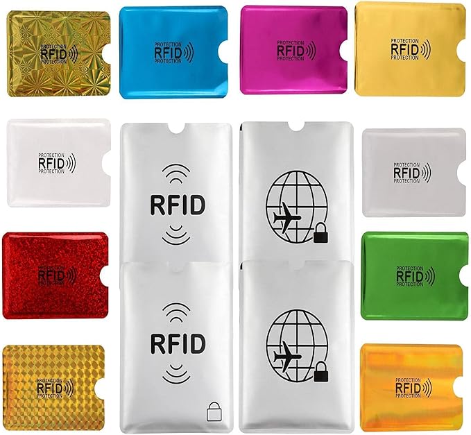 16 RFID Blocking Sleeves Set (10 Credit Card Holders & 4 Passport Protectors) Identity Theft Protection Secure Sleeves Set.Waterproof aluminum foil slim Design easily into your Wallet