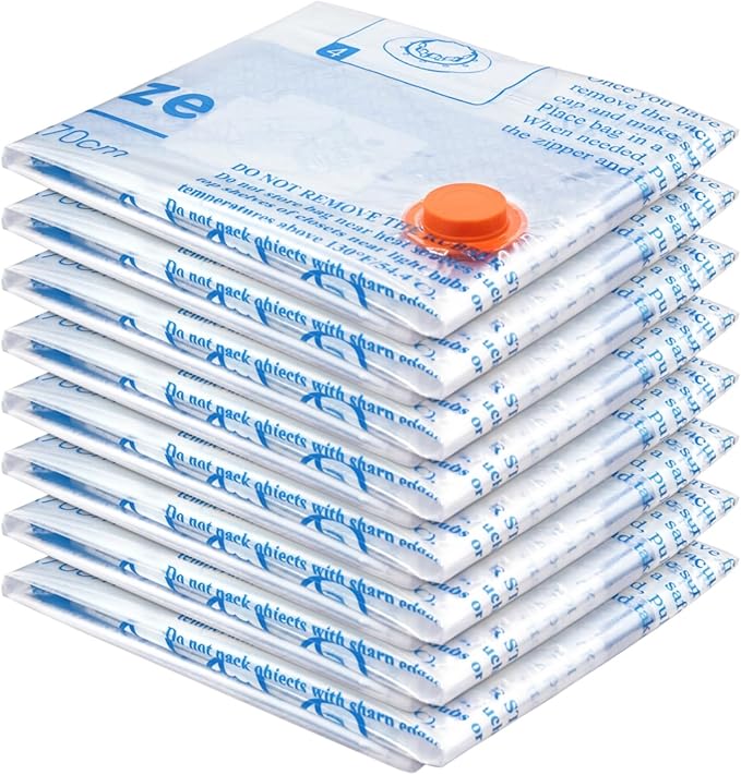 Vacuum Storage Bags 8 Medium, Space Saver Sealer Bags, Plastic Packaging Bags,Airtight Compression Bags for Clothes, Pillows, Comforters, Blankets, Bedding