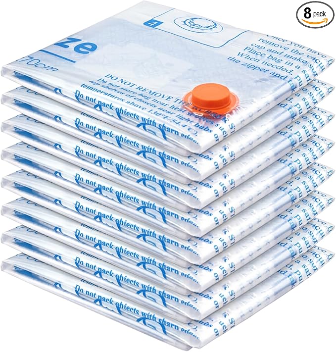Vacuum Storage Bags 8 Medium, Space Saver Sealer Bags, Plastic Packaging Bags,Airtight Compression Bags for Clothes, Pillows, Comforters, Blankets, Bedding