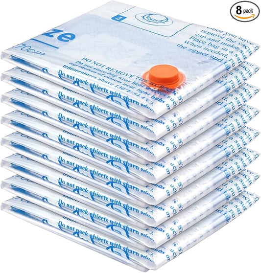 Vacuum Storage Bags 8 Medium, Space Saver Sealer Bags, Plastic Packaging Bags,Airtight Compression Bags for Clothes, Pillows, Comforters, Blankets, Bedding