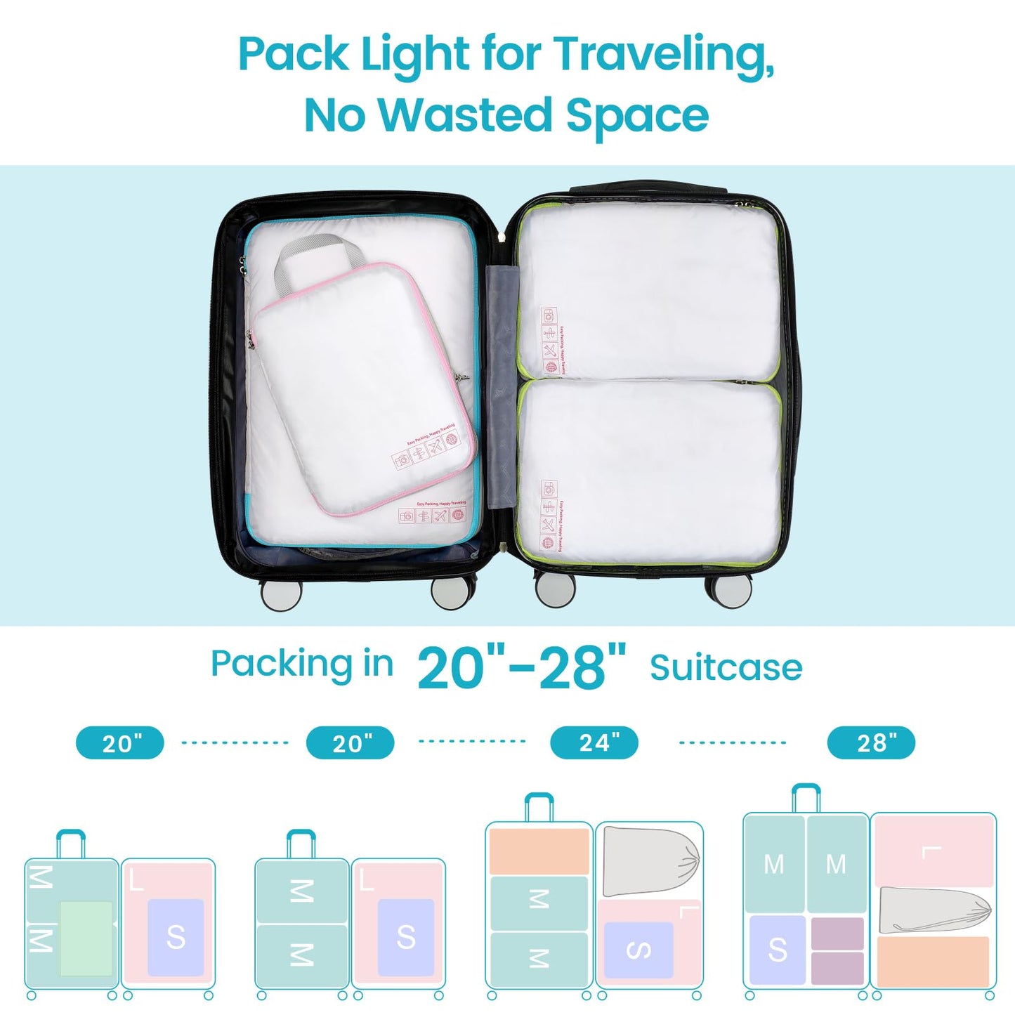 Cambond Compression Packing Cubes for Travel Women - 4 Pack Lightweight Expandable Luggage Packing Organizers Travel Essentials Accassories Bags Compression Cubes for Carry on Suitcases, White