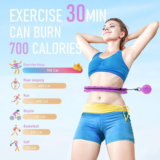 JKSHMYT Weighted Hula Circle Hoops for Adults Weight Loss, Infinity Fitness Hoop Plus Size 47 Inch, 24 Detachable Links, Exercise Hoop Suitable for Women and Beginners