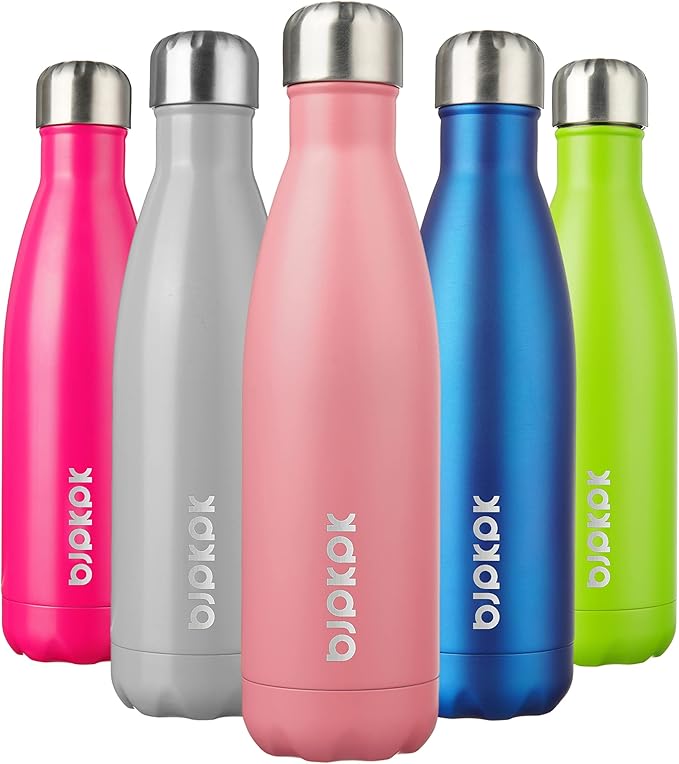 BJPKPK 17oz Insulated Stainless Steel Water Bottles,Sports Water Bottles Keep Cold for 24 Hours and Hot for 12 Hours,BPA Free for Travel,Light Pink