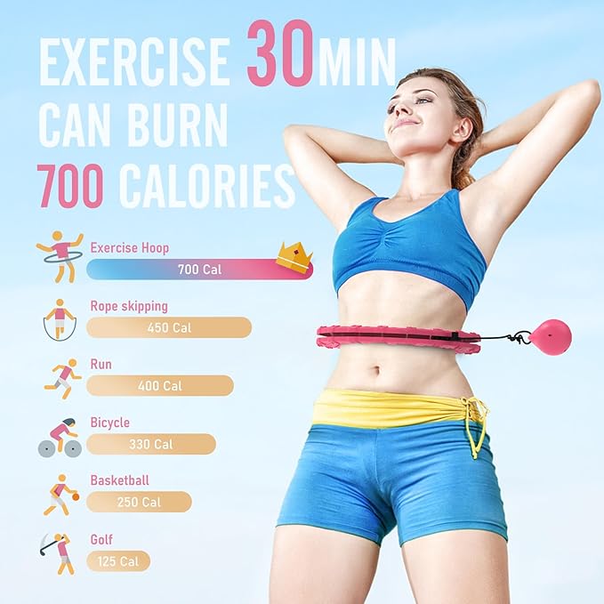 JKSHMYT Smart Weighted Fit Hoop Plus Size for Adults Weight Loss, Hula Circle-2 in 1 Infinity Fitness Hoop, 24 Links Detachable & Size Adjustable, with Waist Trainer for Women