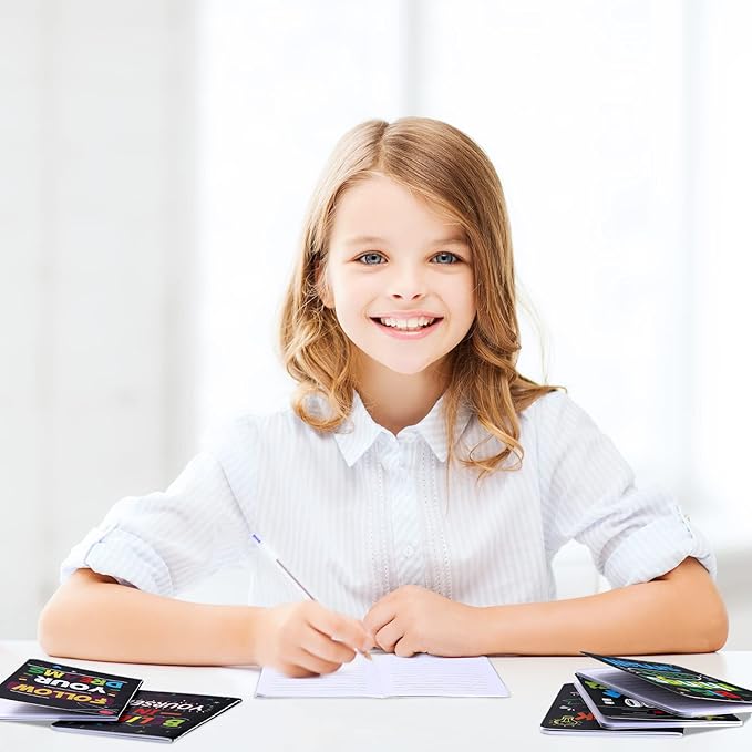 Cinrobiye 24 Pcs Mini Colorful Notebooks, Funny Motivational Journals Notepads Inspirational Notepads Small Pocket Notebook for Kids Teacher School Office Gift Bulk Prizes Travel Supplies (Black)