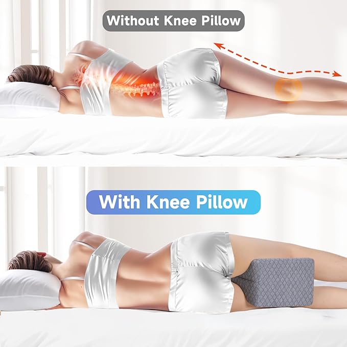 CloudBliss Knee Pillow for Side Sleepers - Cooling Leg Pillow for Side Sleeping, Memory Foam Knee Pillow for Hip Pain, Lower Back Pain, Sciatica Pain, Knee Wedge Pillow with Contour Design,Grey