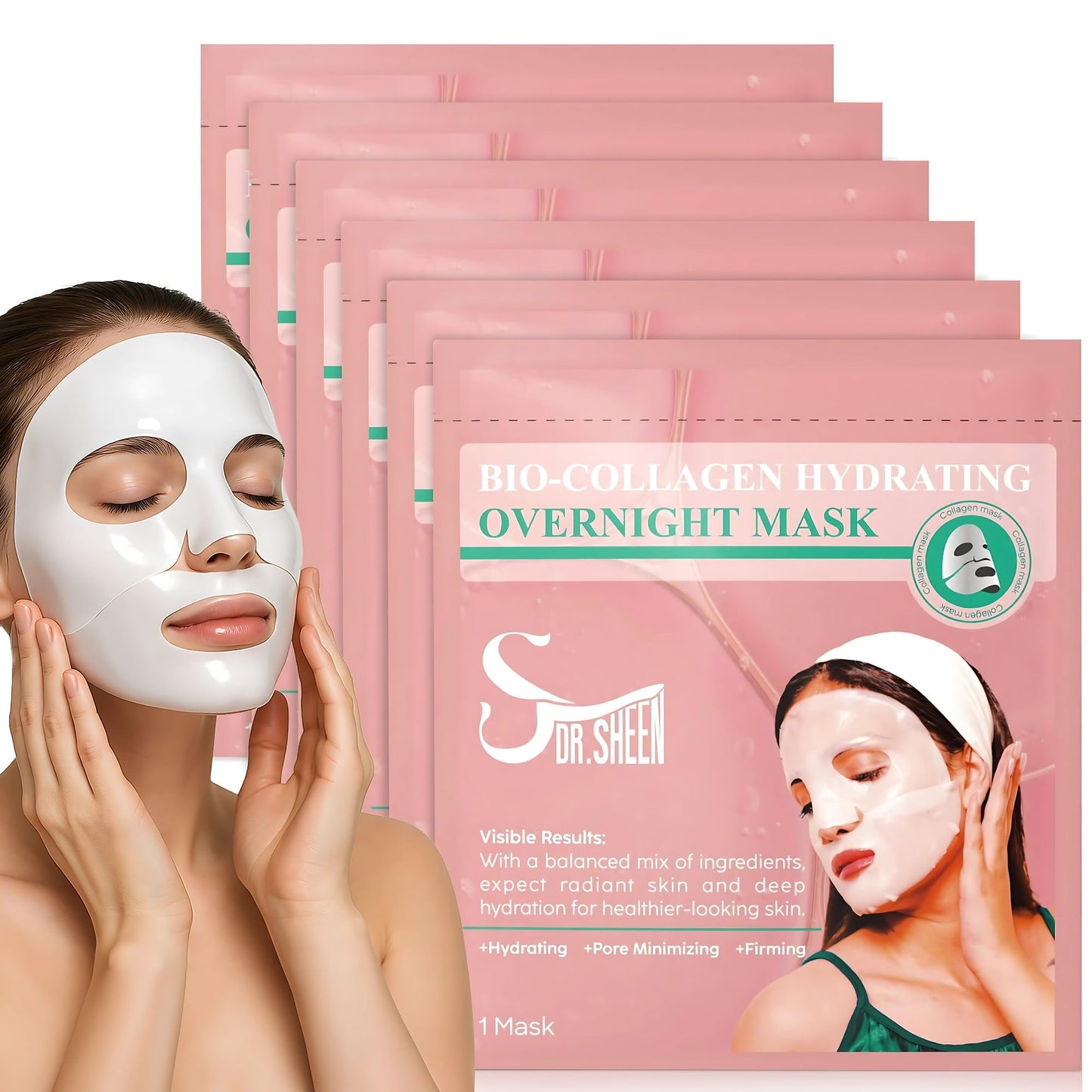 Bio Collagen Face Mask Overnight, 6 Pack – Hydrogel Korean Face Masks, Hydrating Collagen Mask for All Skin Types, Anti-Aging Face Masks Skincare, Deep Moisturizing, Improves Elasticity & Radiance