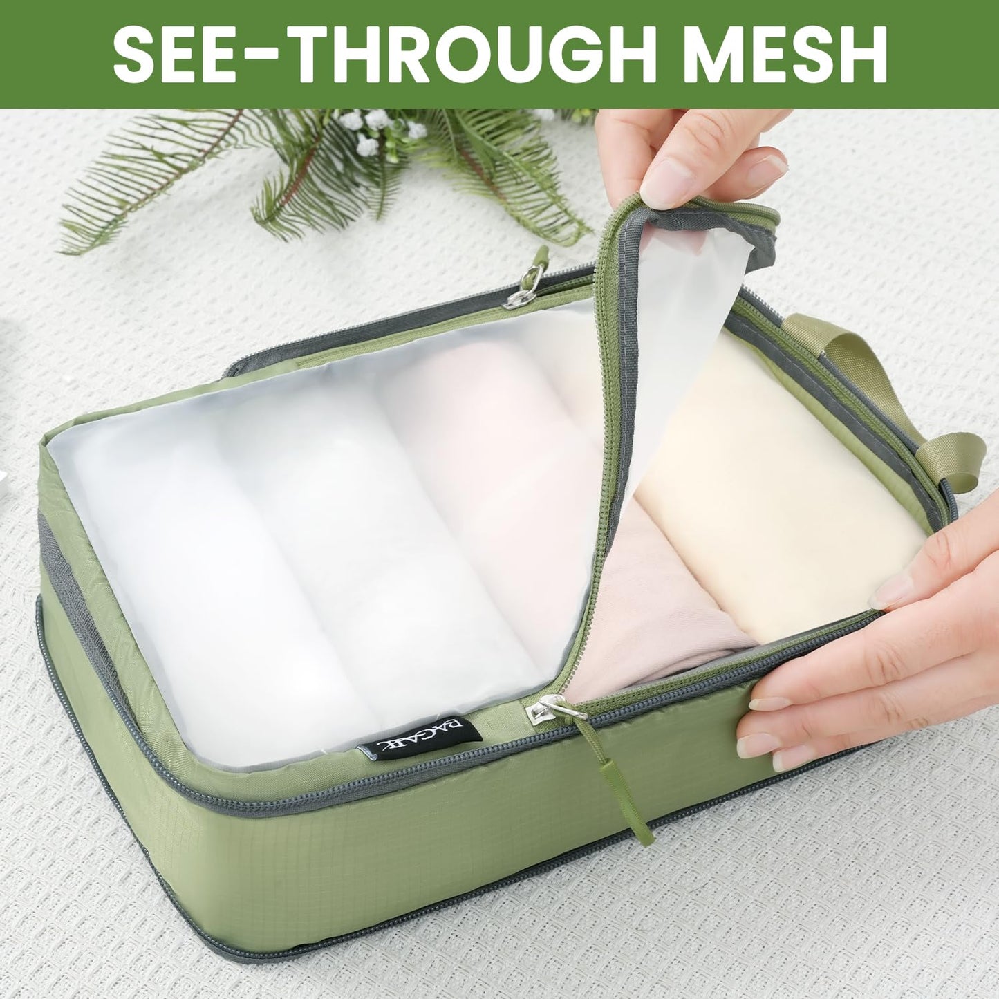 BAGAIL 6 Set Ultralight Compression Packing Cubes Packing Organizer for Travel Accessories Luggage Suitcase Backpack(70D FullMesh Matcha Green)
