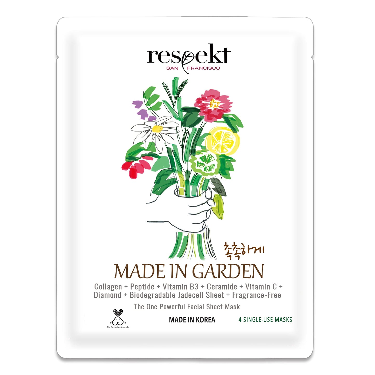 RESPEKT Facial Sheet Mask for Pore Tightening, Collagen Boost, Dark Spots, Moisturizing, Wrinkles: Collagen, Peptide, Hyaluronic Acid, Diamond Powder, Niacinamide, Biodegradable Sheet