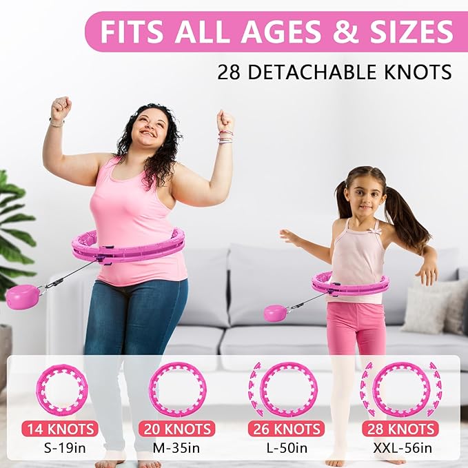 30/12 Knots, Upgraded Magnetic Lock Weighted Hula Hoop for Adults Weight Loss, Infinity Hoop Plus Size, Children Adults Home Outdoors, Fitness Exercise, Abdominal Toner