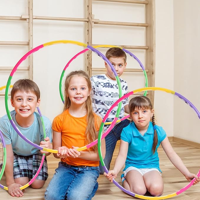 Chivao 8 Pack Color Detachable Hoop Fitness Waist Exercise Ring Plastic Exercise Hoop Adjustable Weight Size Plastic Adult Party Supplies Game Sport Gymnastic