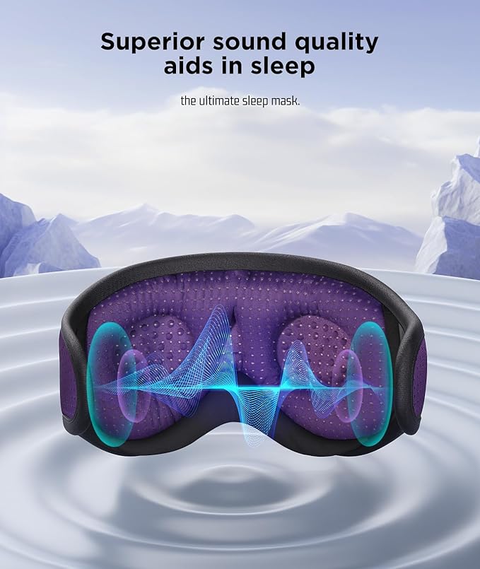 LC-dolida Sleep Headphones, Sleep Mask Bluetooth Wireless Music Eye Mask, Sleeping Headphones for Side Sleepers Sleep Mask with Bluetooth Headphones Ultra-Thin Stereo Speakers Perfect for Sleeping