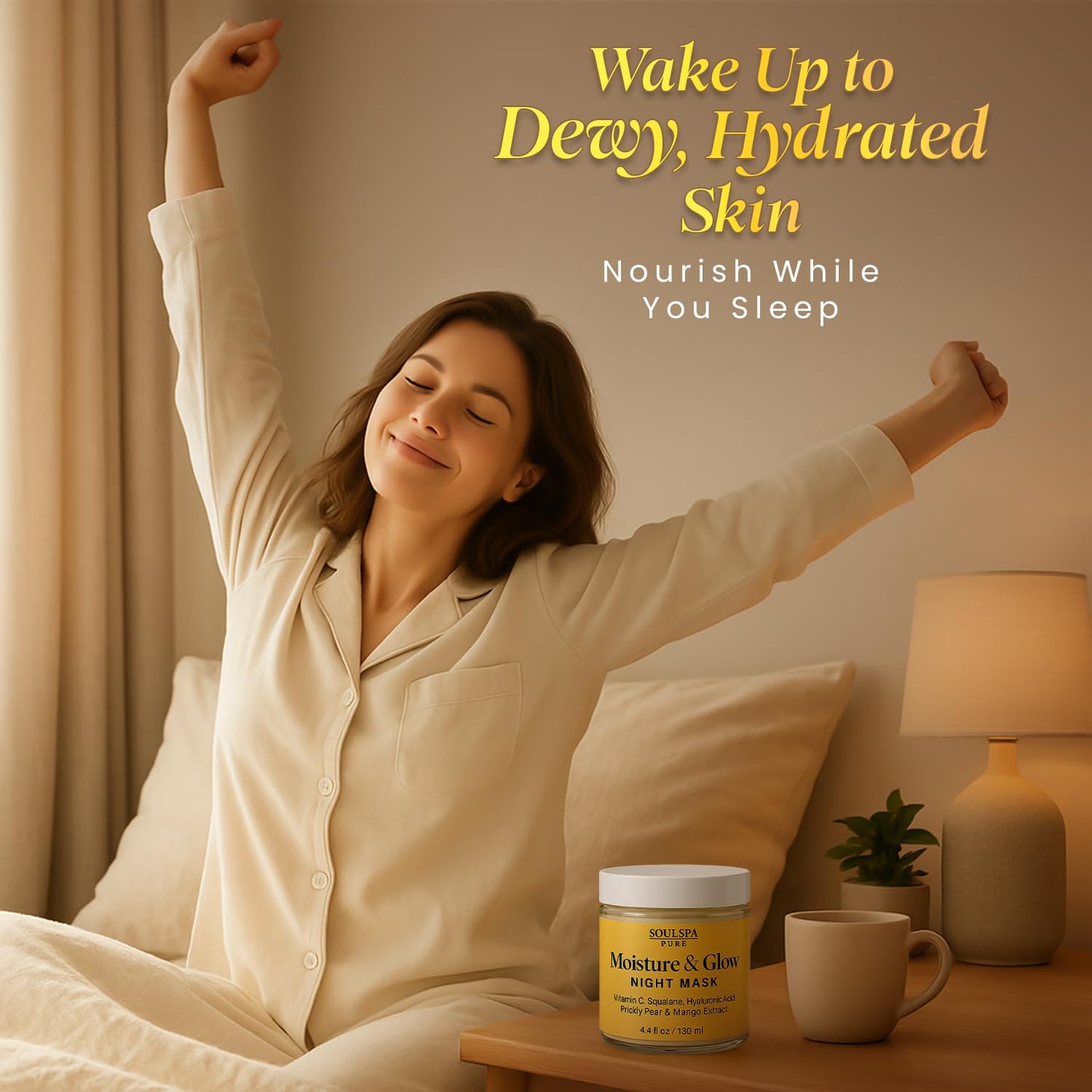 SOULSPA PURE Hydrating Face Mask – Overnight Face Mask with Hyaluronic Acid, Vitamin C, Squalane, Prickly Pear & Açaí – Deep Moisture for Dry Skin – 4.4 fl oz