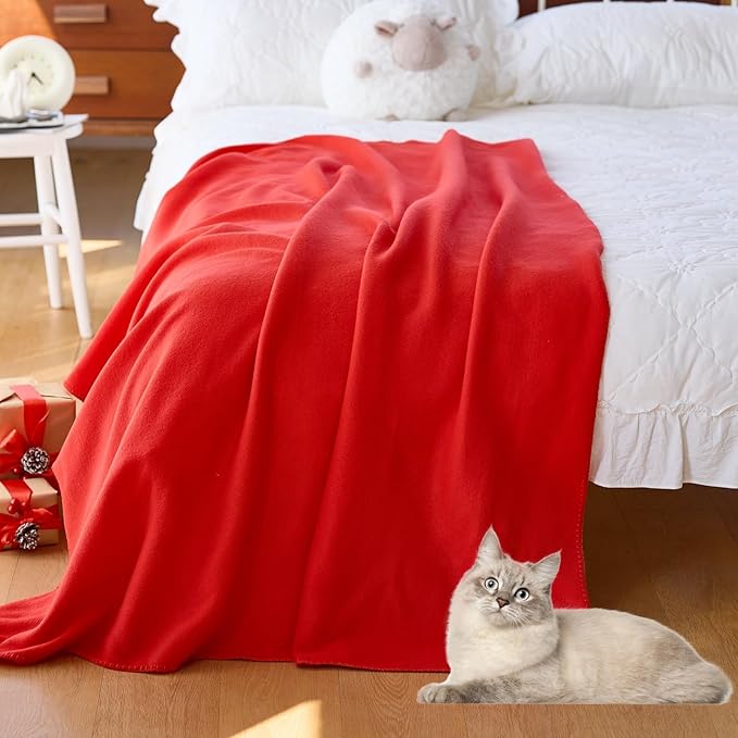 CAI TENG Fleece Throw Blankets Bulk Soft Lightweight Solid Warm Kids Blanket Cozy Christmas Fleece Blanket for Couch Bed Travel Wedding Gifts Outdoor 6 Pack Red 50 x 60 inch