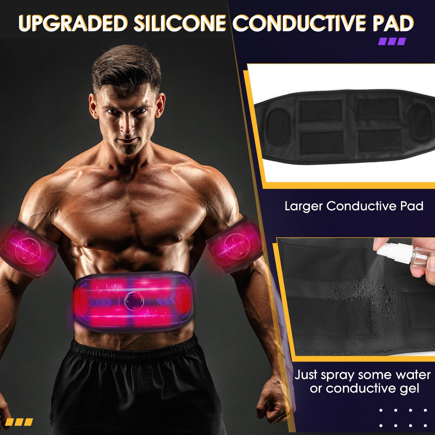 Abs Muscle Stimulator with TENS & PMS Function, Muscle Machine Workout Equipment, Ab Toning Belt for Abdomen/Arm/Leg, Ab Trainer for Home Gym Use