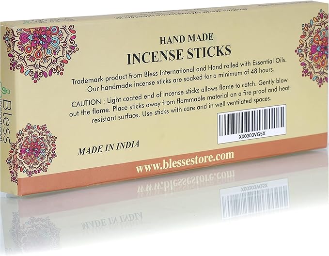 Bless-Sandalwood 100%-Natural-Handmade-Hand-Dipped-Incense-Sticks Organic-Chemicals-Charcoal-Free Purification-Relaxation-Positivity-Yoga-Meditation Best-Woods-Scent (80 Sticks (4.20 OZ))