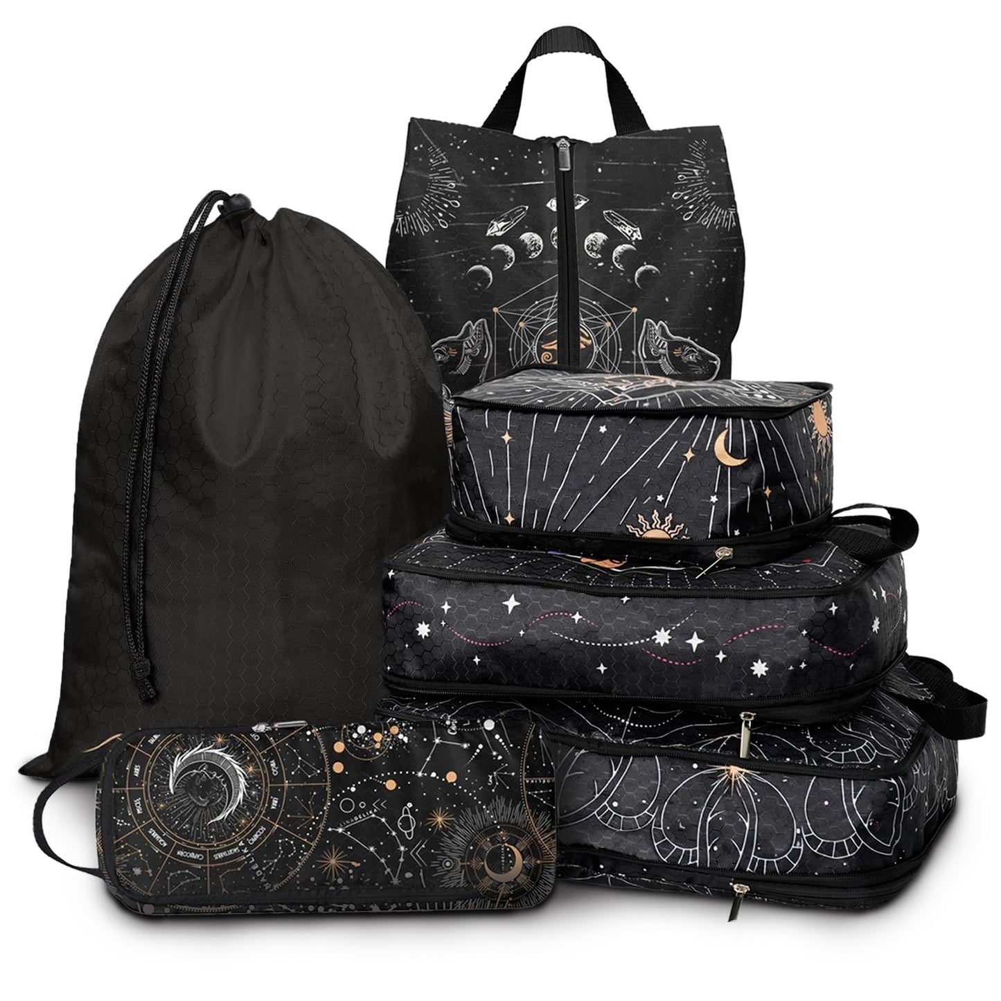 Hitanfe 6 Pcs Compression Packing Cubes for Travel Suitcases, Luggage Organizer Nylon Washable Storage Bags Set - Packaging Cubes for Backpack Travel Perfect for Women Clothes Carry-Ons and Storage