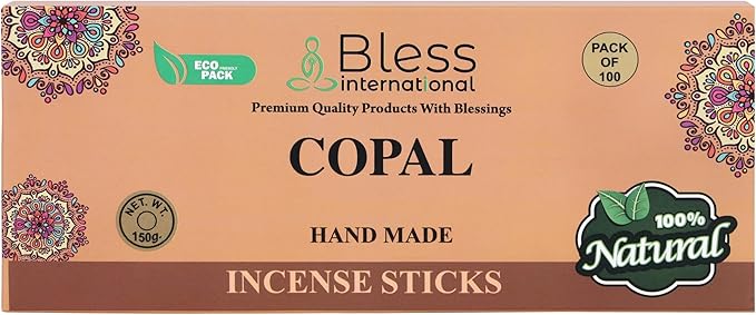 Bless-Copal 100%-Natural-Handmade-Hand-Dipped-Incense-Sticks Organic-Chemicals-Charcoal-Free Purification-Relaxation-Positivity-Yoga-Meditation Best-Woods-Scent (100 Sticks(5.25 OZ))
