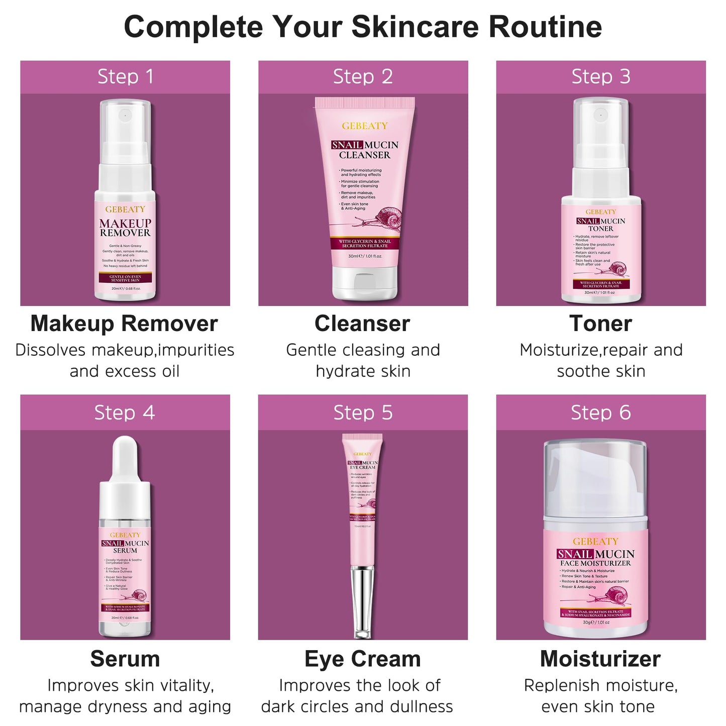 Skin Care Set,Korean Snail Mucin Essence Anti-aging Moisturize Repair Soothe Hydrate,Glass Skincare Routine Kit for Dull & Dry Skin,Skincare Gift Set Teens Stocking Stuffers Christmas Gifts for Women