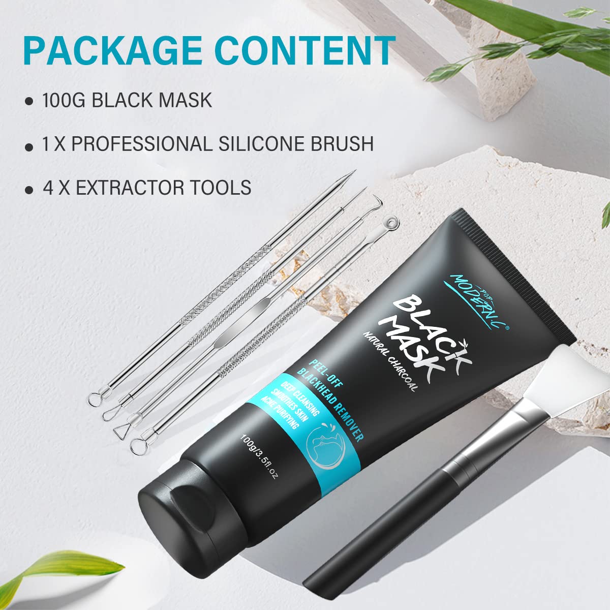 Blackhead Remover Mask Bamboo Charcoal Peel Off Mask Skin Care Face Mask 3-in-1 Kit Pimple & Deep Cleansing Black Facial Mask Shrink Pore With Blackhead Remover Extractor Tools