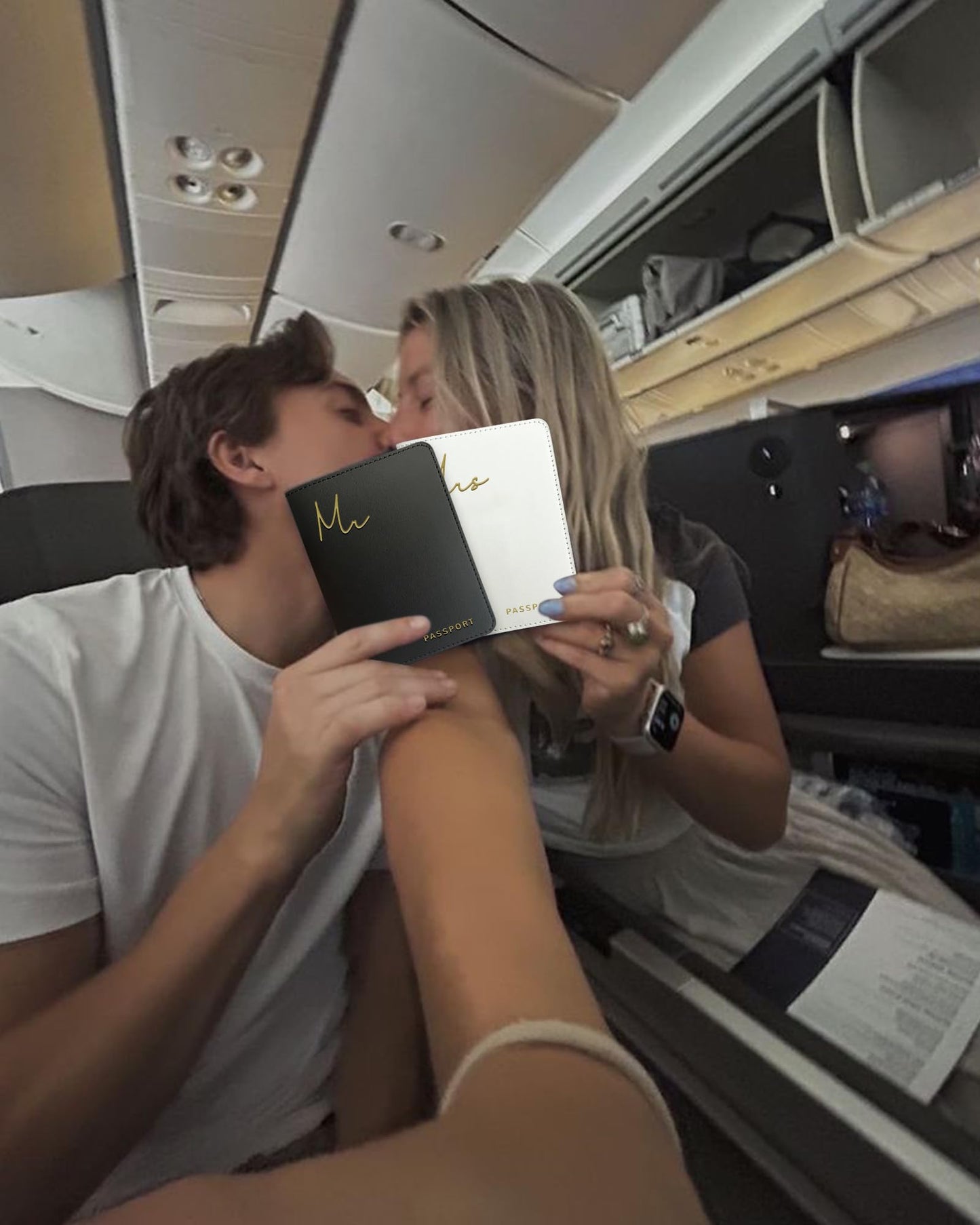 HubbyWifeyGifts Mr and Mrs Passport Holder Set,PU Leather Passport Cover with Gold Foil Logo, Honeymoon Essentials for Travel, Engagement Gifts for Couples