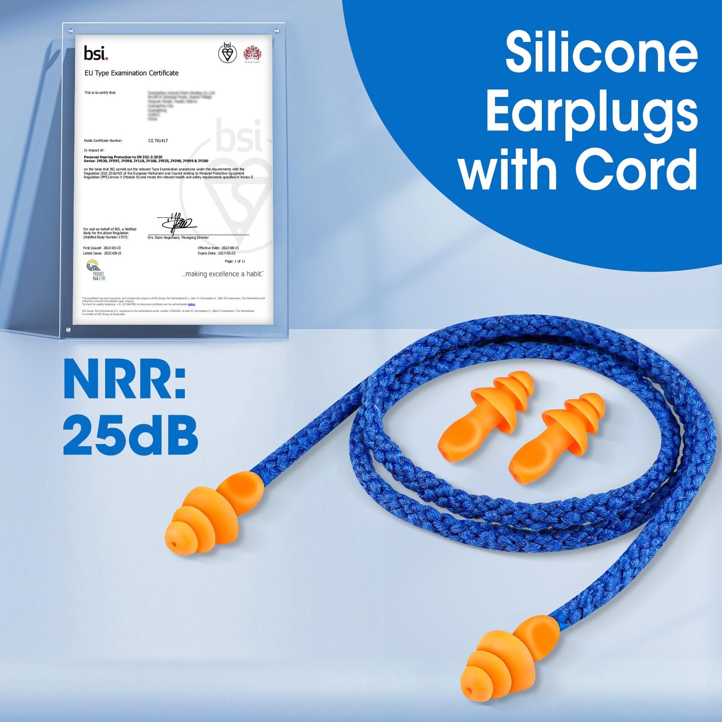 AZEN 55 Pairs Silicone Ear Plugs, Reusable Earplugs for Noise Reduction, 25dB NRR Corded Ear Plug for Sleeping Noise Cancelling, Ear Plug with String Individual Packing