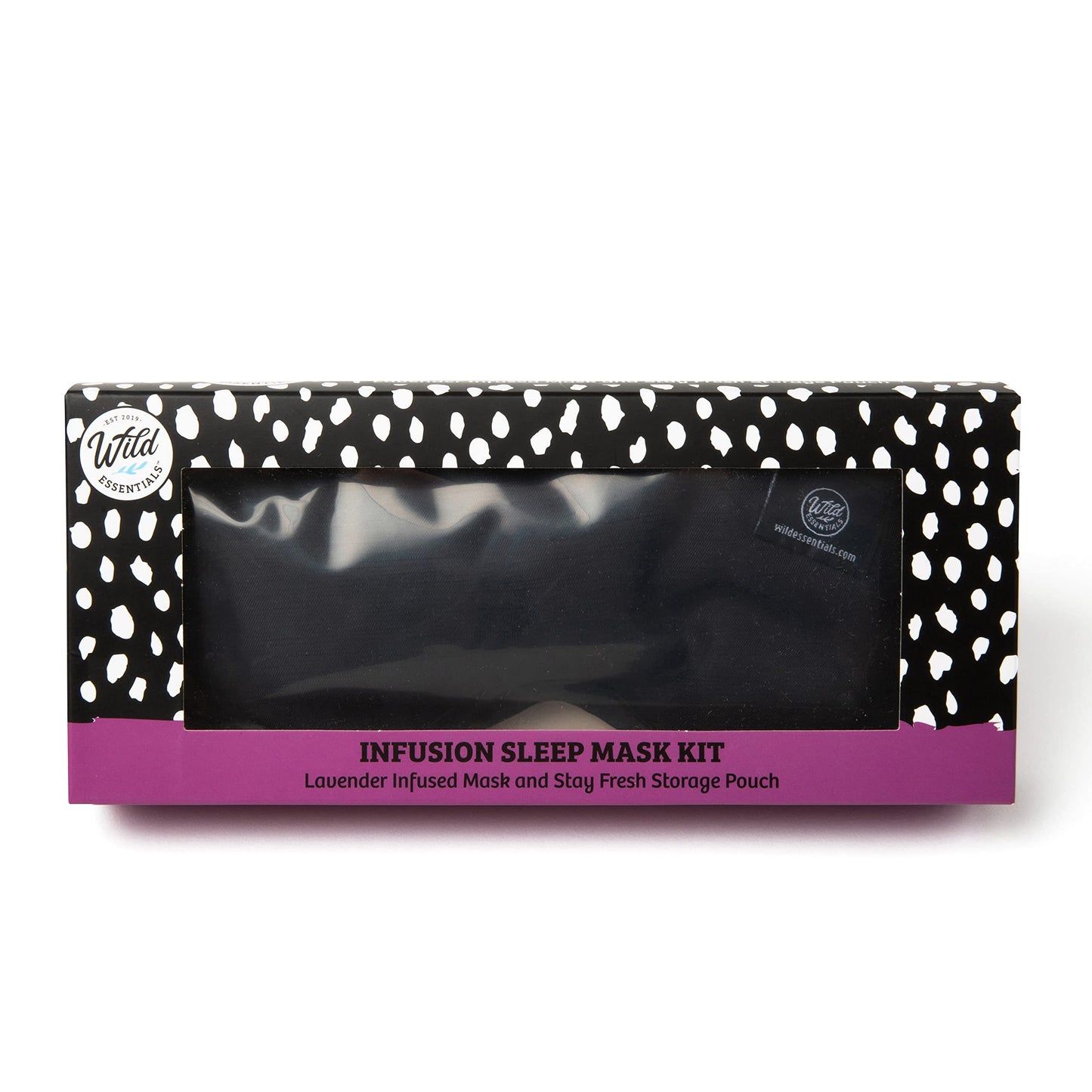 Wild Essentials Infusion Sleep Mask Infused with French Lavender, Includes resealable Pouch to Keep Fresh, Nose Bridge to Block Light Below Eyes, Aromatherapy, Calming, Relaxing, Black