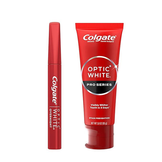 Colgate Optic White Overnight Teeth Whitening Pen and Whitening Toothpaste Kit, Includes 0.08 fl oz Teeth Whitener Pen with 21 Nightly Treatments Plus a 3.0 fl oz Enamel Safe Whitening Toothpaste