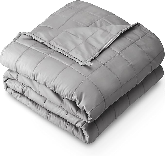 Bare Home Weighted Blanket All-Natural 100% Cotton with Nontoxic Glass Beads 60"x80" 22lbs, Light Grey