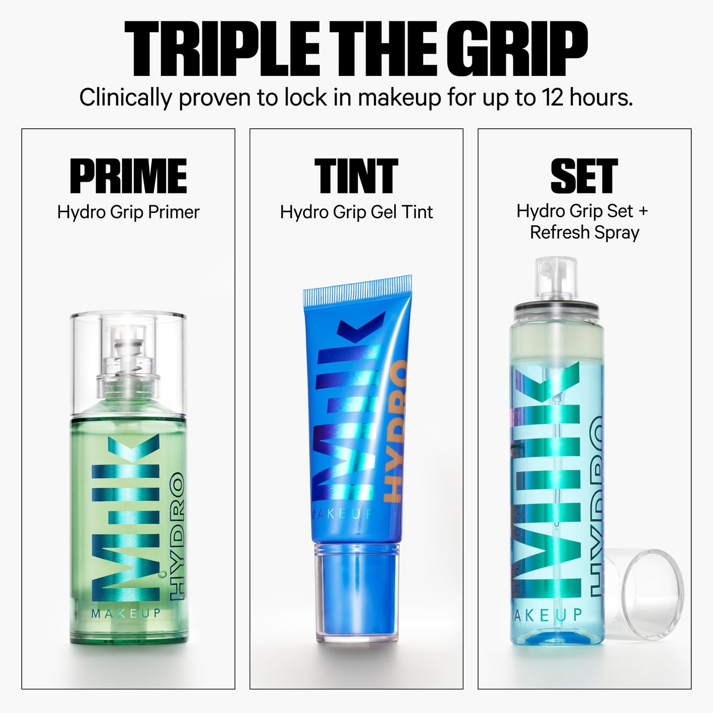 Milk Makeup Hydro Grip Set + Refresh Spray with Hyaluronic Acid – Sets Makeup + Hydrates Skin for Up to 12 Hours – Long-Lasting, Alcohol-Free Facial Mist for Dewy, Radiant Skin – 3.38 oz