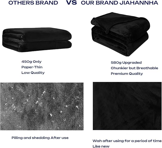 JIAHANNHA Fleece Blanket King Size Black 108 by 90 Inches Blankets for Couch Sofa Bed 280GSM,Super Soft Cozy and Luxury Bed Blanket for All Season